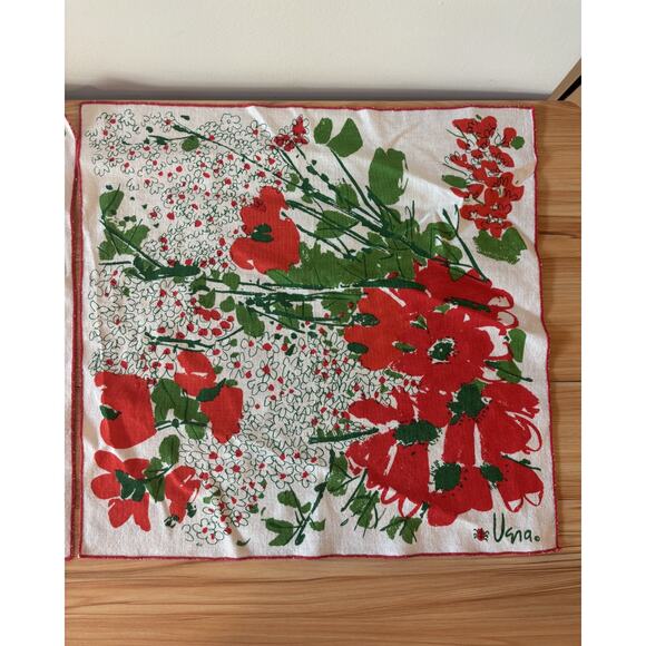 Vintage 1960s Vera Neumann Signed Linen Dish Towels Poppies - Picture 5 of 5